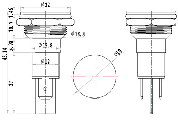 16MM 220V FALT 헤드 IP67 금속 표시 등