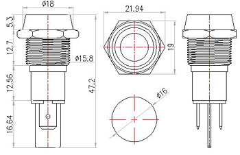 16MM 12v 빨간색 LED IP67 금속 신호 표시 등