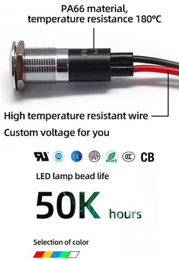 12MM 12V 금속 빨간색 LED 표시 등