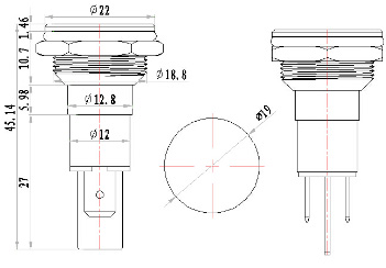반사경이 있는 19mm 평면 LED 24v 금속 표시 등