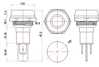 반사경이 있는 19mm 12v LED 금속 표시 등