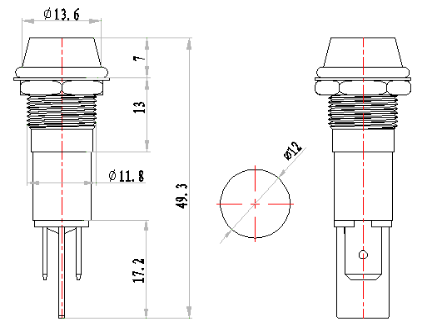 12V IP67 새로운 빨간색 LED 소켓 헤드 12MM 금속 표시 등