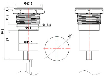 와이어가 있는 19mm 빨간색 LED IP67 금속 파일럿 표시 등