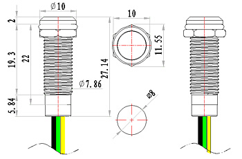 8mm 세 가지 색상 빨간색 녹색 파란색 총 음 12v 표시 등