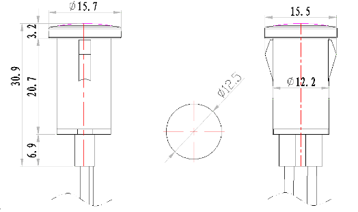 12.5mm 12v 플라스틱 표시 등