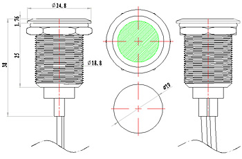 19mm 평면 LED 와이어가 있는 고전압 표시 등