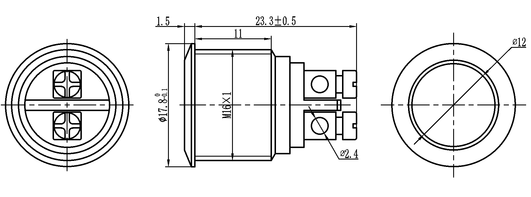 16mm LED 나사 피트 24v 금속 표시 등
