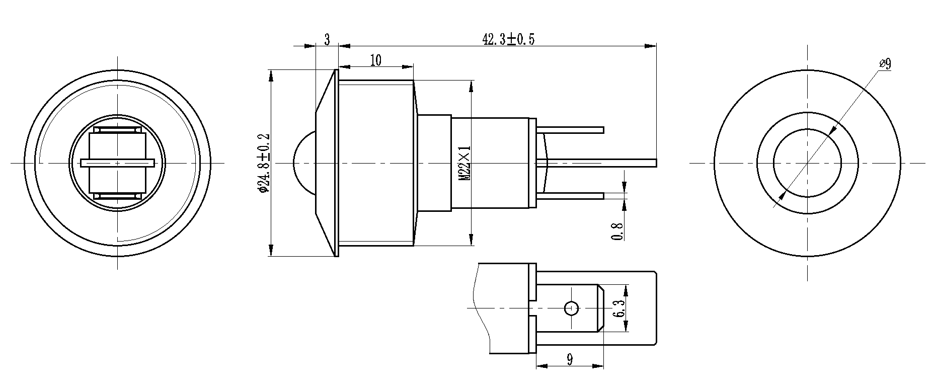 22mm 110v 전원 상자 금속 표시 등