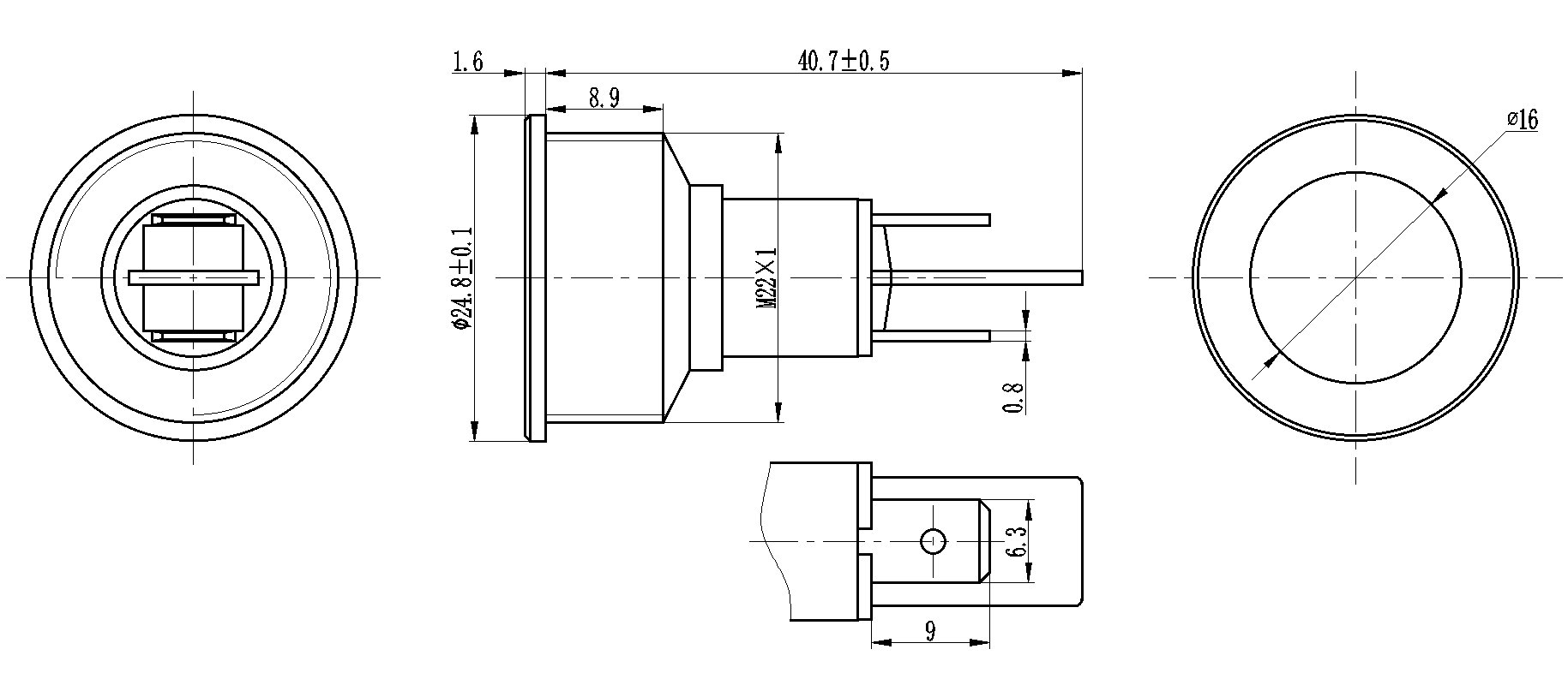 22mm 스테인레스 스틸 ip68 금속 탐색 표시 등