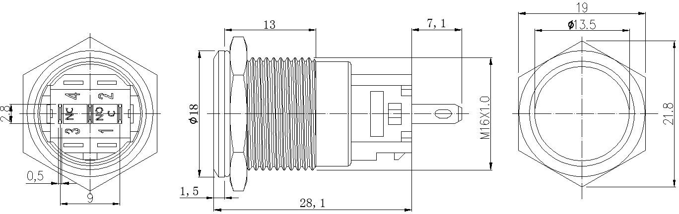 16MM Metal Button Introduction 1.Button mounting hole size is 16mm 2.The waterproof level of the button is ip65 3.The current of the button is 5a 250V. 4.The button connection method is soldering pins. 5.Button materials include brass, stainless steel and zinc alloy. Zinc alloy materials can oxidize various colors, some red, green, yellow, blue and black. The outlook is very atmospheric and pretty. 6.The head of the button has round head, high head and flat head. 7. The button has only one self-recovery function. Question and Answer Q:What certification does the 16mm button have? A:The button has ul ccc ce certification etc. Q:Where is the 16mm button used? A:16mm is used in automatic machines, electrical products, toy products, etc. Q:Is the 16mm button sold well? A:Due to the high cost performance, the buttons are sold very much, and they are also very good on Amazon and eBay. Q:What is the maximum current of 16mm button? A：16mm button maximum current can do 10a. Q:What is the shelf life of the 16mm button switch? A:The shelf life of the button is 2 years. Q:Can the button be customized? A:filn can customize various buttons according to customer's needs.