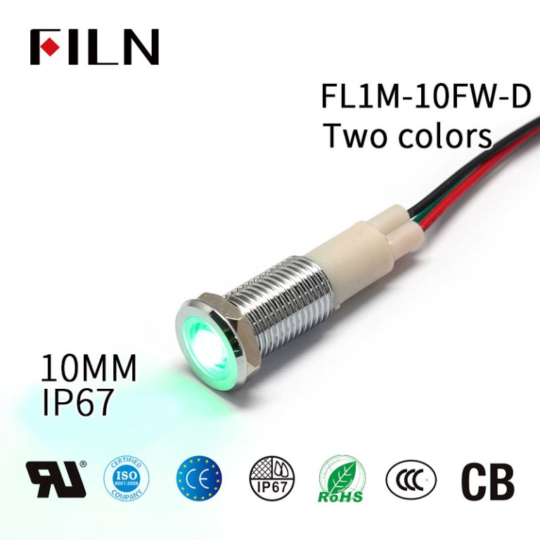 Luz indicadora de metal de cabeza plana de doble color de 10 mm y 110 V