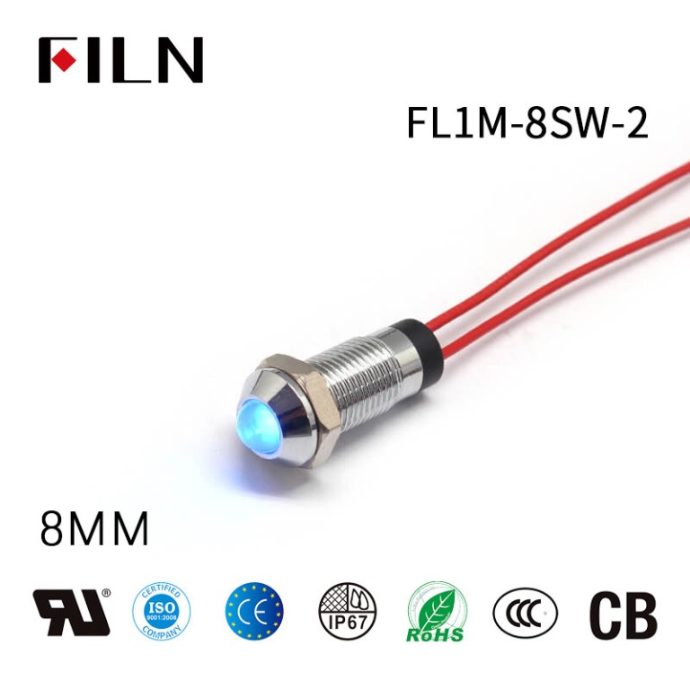 8mm IP65 สีแดง LED สัญญาณโลหะ 12 โวลต์ไฟแสดงสถานะสำหรับ Bike
