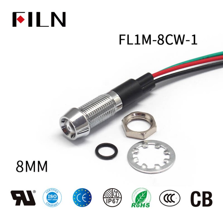 Lámpara de luz indicadora LED FILN de 12 mm de doble color de 8 V con cable