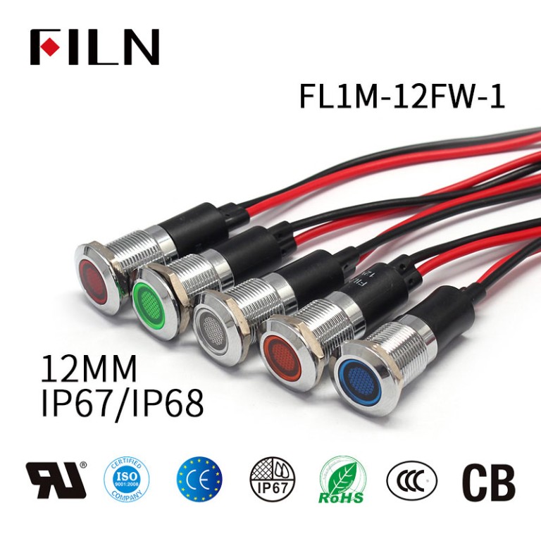 Luz indicadora LED roja de metal de 12 mm y 12 V