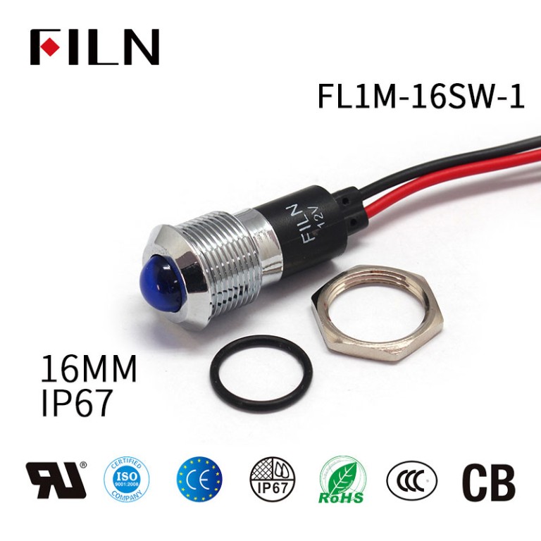 16mm-ip67-indicator-ligjt 16MM IP67 Generator Metal Pilot 24VDC LED Indicator Light