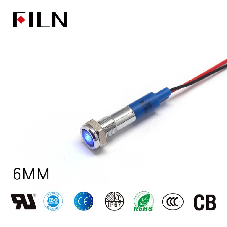 24V indicator light 6mm 24V Flat Head IP67 Mini Blue LED Indicator Light