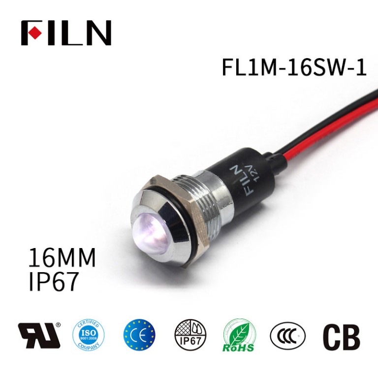 16MM IP67 เครื่องกำเนิดโลหะนำร่อง 24VDC ไฟ LED แสดงสถานะ