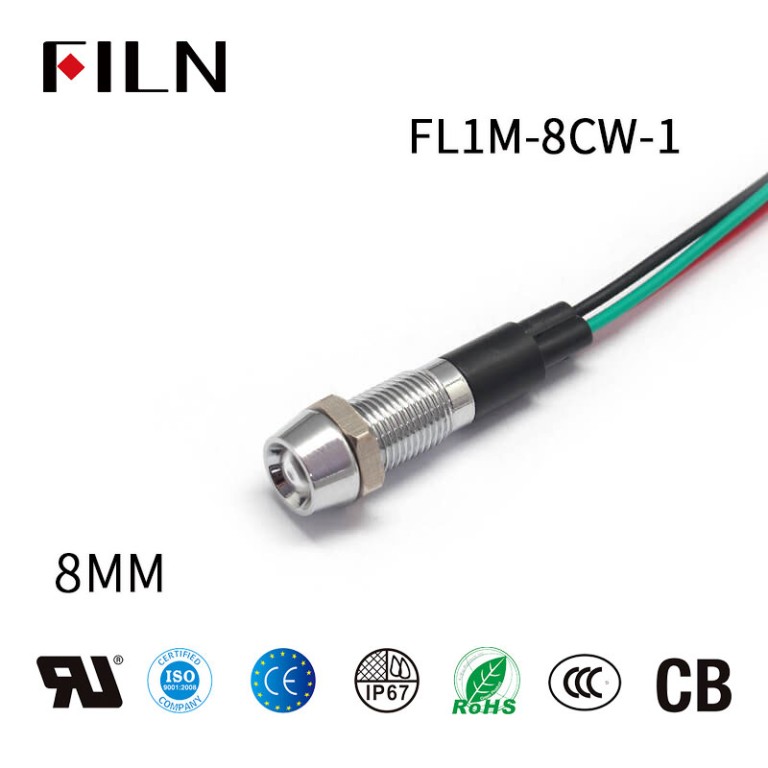 Lampada spia FILN a LED da 12 V a doppio colore da 8 mm con filo