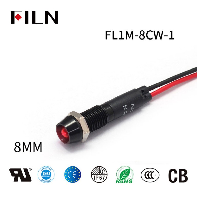 12V Dubbelkleur 8mm LED FILN-aanwyserliglamp met draad