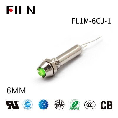 FILN 12V 6MM หัวซ็อกเก็ตโลหะ LED ไฟแสดงสถานะสีเขียว
