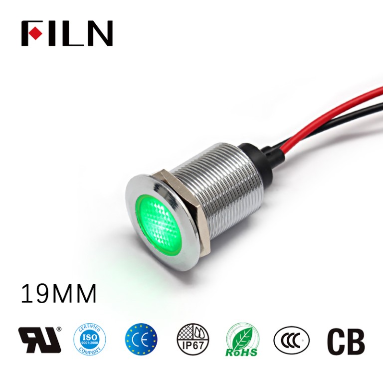 Luz indicadora LED plana de alto voltaje de 19 mm con cable