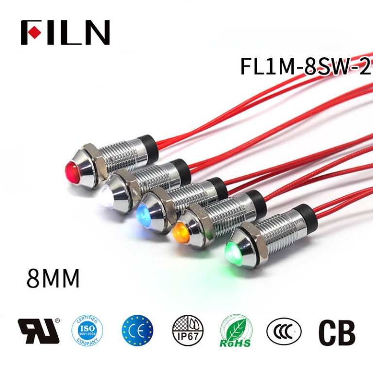8 mm IP65 LED rojo Señal de metal Luz indicadora de 12 voltios para bicicleta