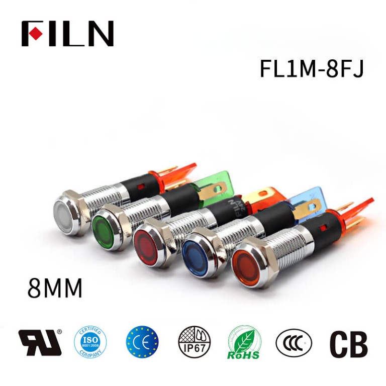 Luces indicadoras de máquina de película de cabeza plana LED Bule de 8 mm y 6 V