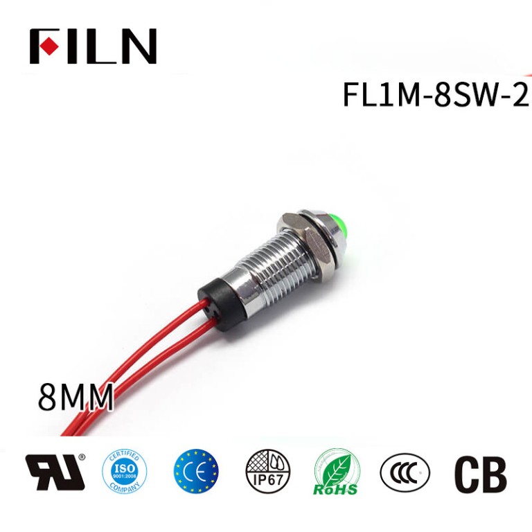 8 mm IP65 LED rojo Señal de metal Luz indicadora de 12 voltios para bicicleta