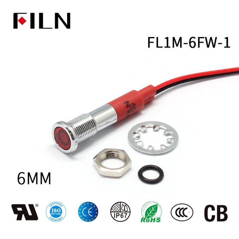6mm 24V Platkop IP67 Mini Blou LED-aanwyserlig