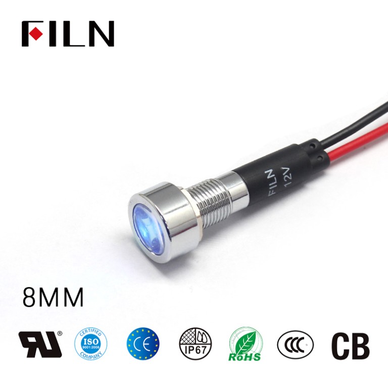 blue LED indicator light 8mm 12V Metal Vending Machine Blue LED Indicator Light