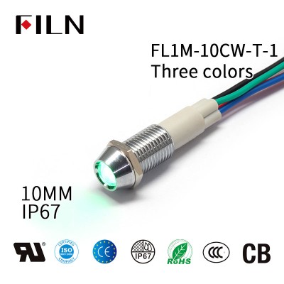 Luz indicadora de señal de metal de tres colores de 10 mm con un cable