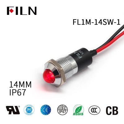 FILN ไฟ LED ไพล็อต 14MM หัวนูน LED ไฟแสดงสถานะไพล็อตโลหะ