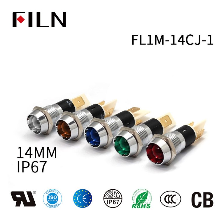 Indicatore luminoso in metallo a LED impermeabile con testa a presa da 14 mm 12V