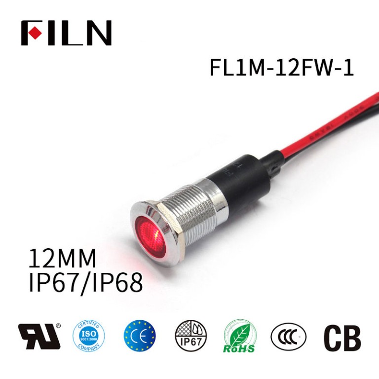 Indicatore luminoso a LED rosso in metallo da 12 mm 12V