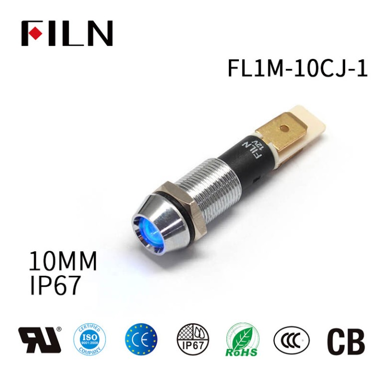 10mm 3V LED Metal IP67 Señal Luz indicadora roja