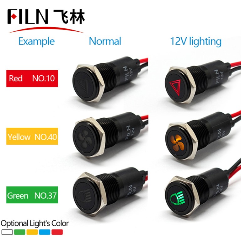 Luz indicadora de símbolo personalizado de 10 mm y 12 V con cable