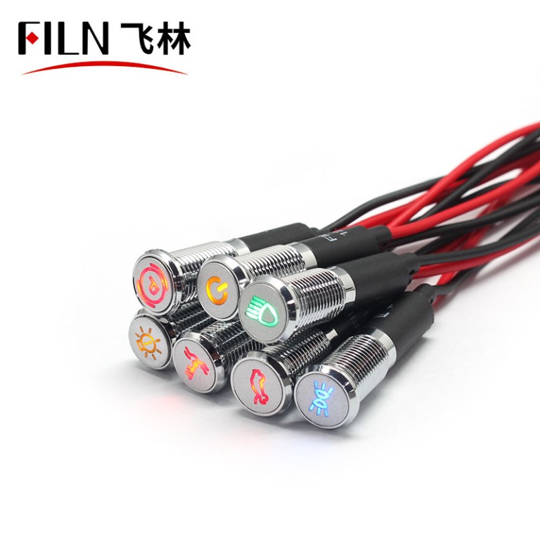 8mm 12V Metal Car Indicator Light With Wire