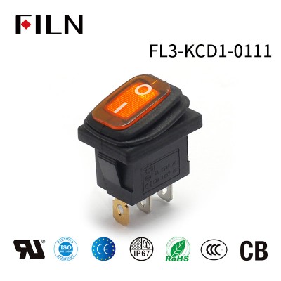 LED rojo IP65 Interruptor basculante de 3 pines KCD1-102N