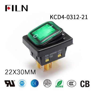 4 Pins 250V 12V UL Illuminated 30A Rocker Switch