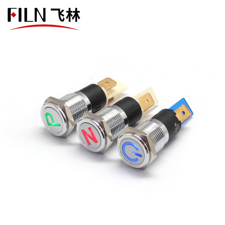 6.3pins indicator light FILN 14mm Silver Black Bicycle Metal Indicator Light Symbol Indicator