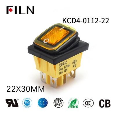 110V yellow 6pin kcd4 onon momentary rocker switch