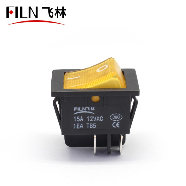 Filn 250V 15A Yellow LED 4 Prong Rocker Switch