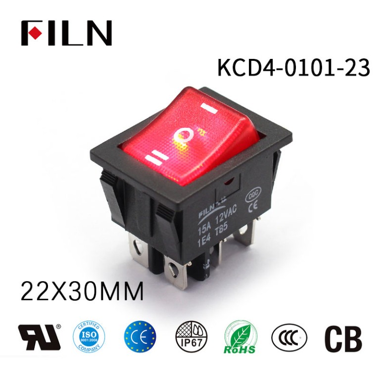 6 Pins 120V 15A Red LED Momentary On Off On Rocker Switch