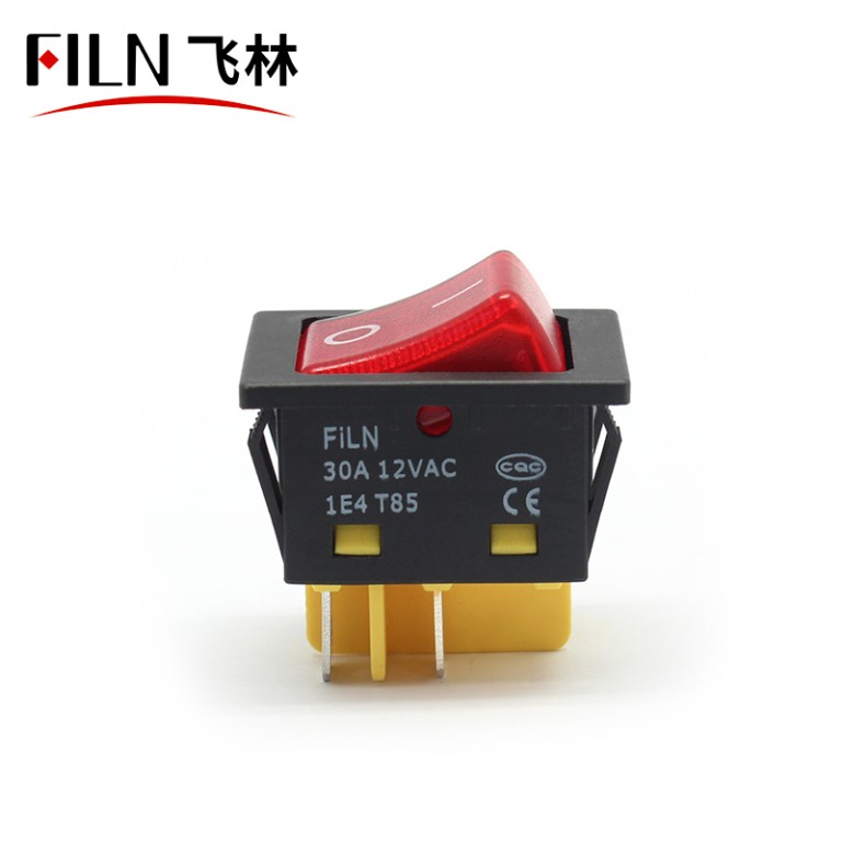 Red illuminated rocker switch 4 Pins 30A 250V Illuminated Red Rocker Switch