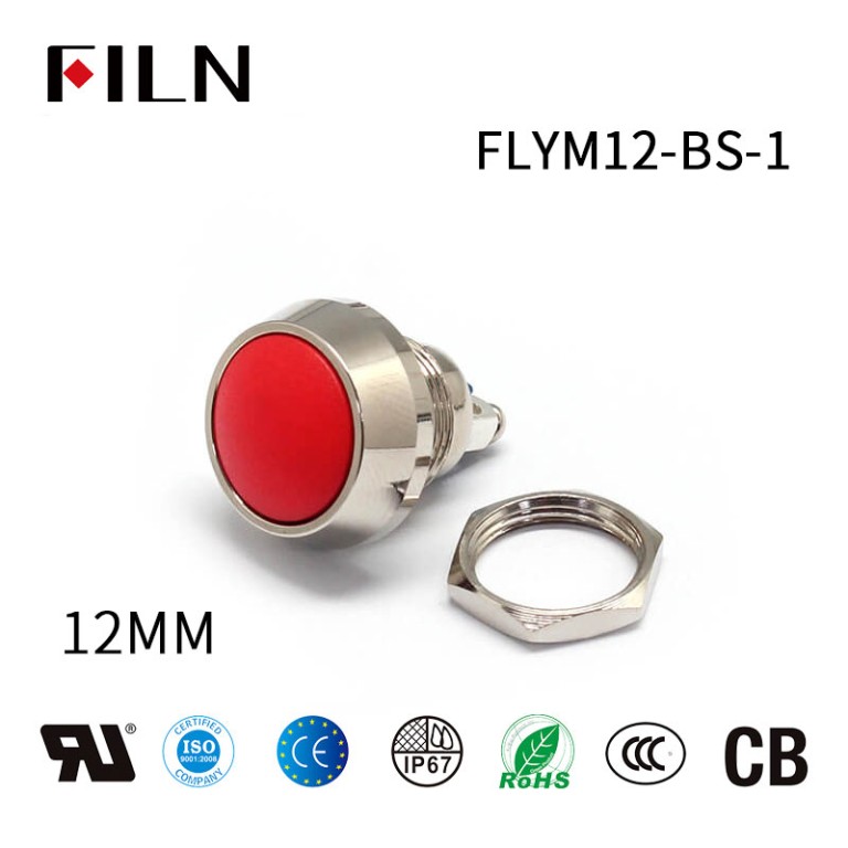 FILN赤い押しボタンスイッチ2ネジ留め式端子モーメンタリ