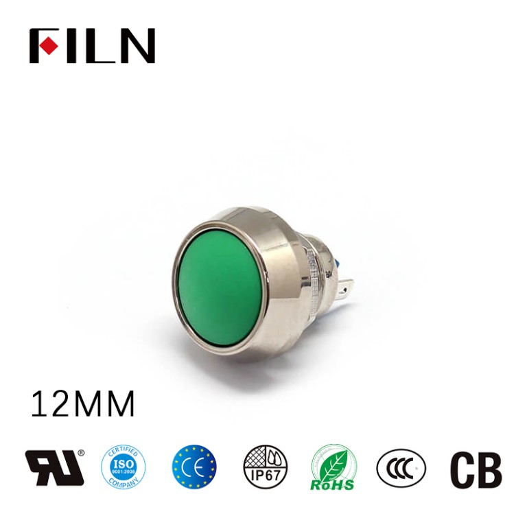 Interruptor de botón redondo de metal momentáneo FILN de 12 mm
