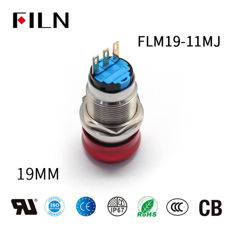 19MM 3 Pins Waterproof Metal Push Button Stop Switch