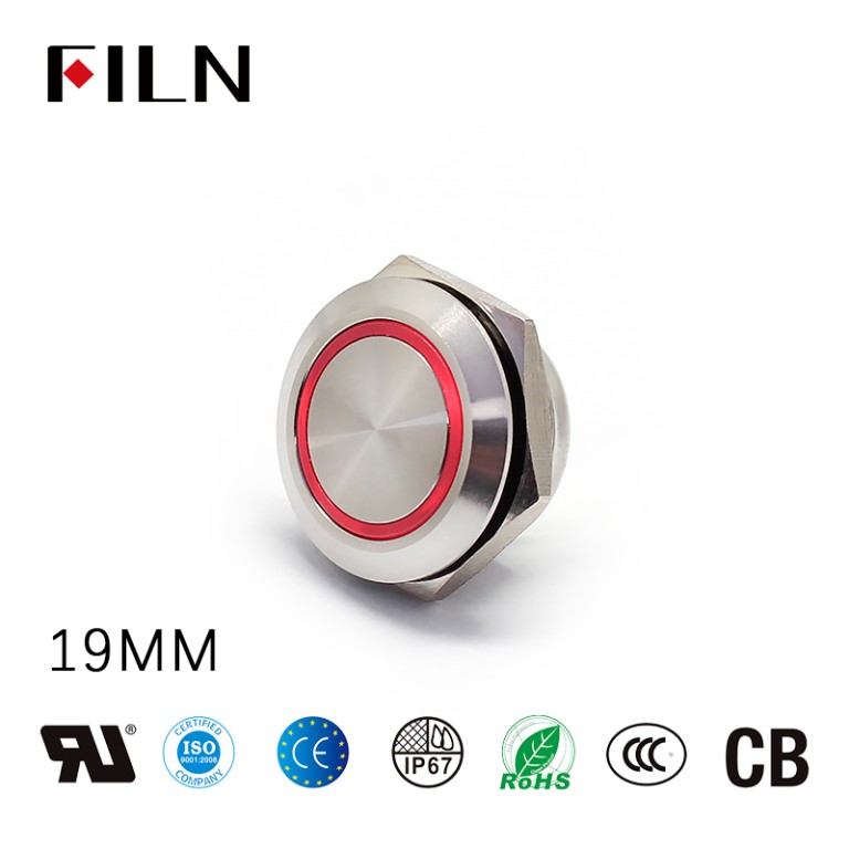 push button electrical switch Flat Head Short Type Metal Switch 19MM LED Color
