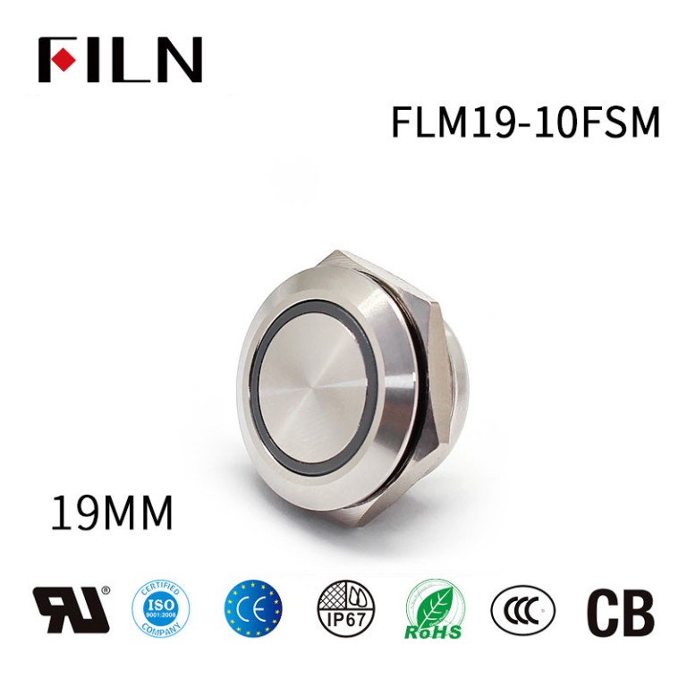 round-push-button-switch Flat Head Short Type Metal Switch 19MM LED Color