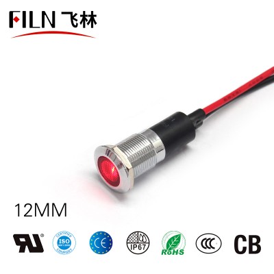12MM 12V Metal Red LED Indicator Light